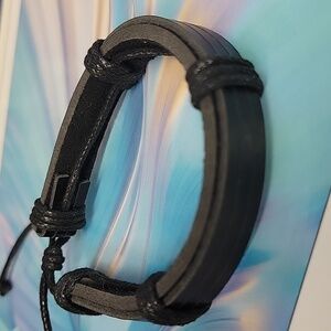Black Leather 7" Bracelet Adjustable